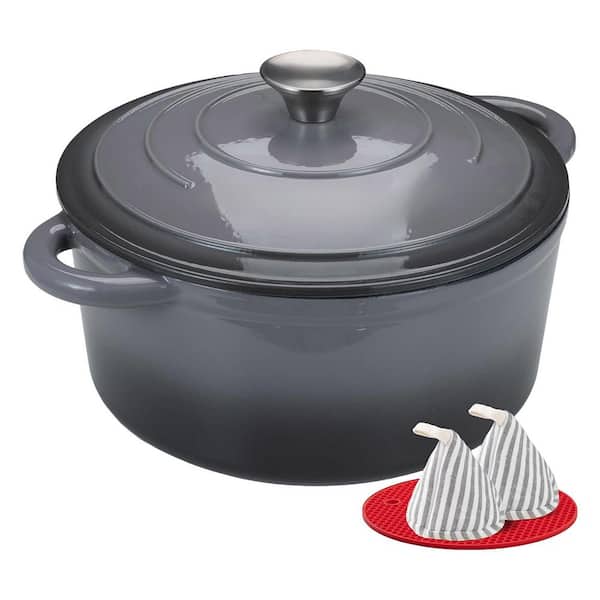 12 in. QT Enamel Cast Iron Nonstick Dutch Oven Pot with Lid in Grey for Stews Roasting Braising Bread Baking 1-Piece