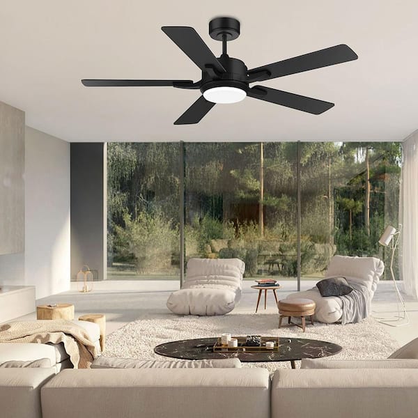 52 in.Smart Outdoor Indoor Black Standard Downrod Mount Ceiling Fans with LED Lights and Remote, WIFI Alexa App Workable