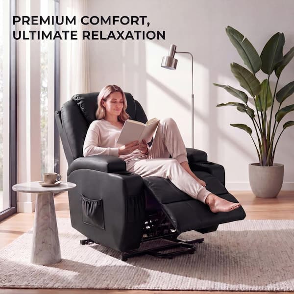 LACOO Black PU Leather Massage Recliner Chair with Remote Control