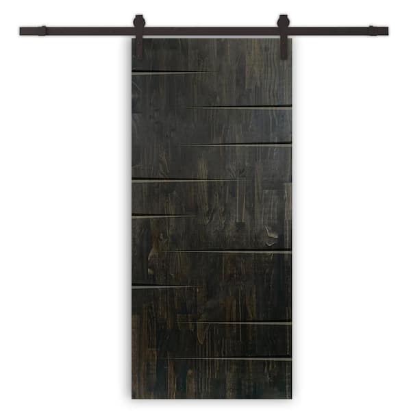 CALHOME 30 in. x 80 in. Charcoal Black Stained Solid Wood Modern Interior Sliding Barn Door with Hardware Kit