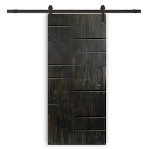 32 in. x 84 in. Charcoal Black Stained Solid Wood Modern Interior Sliding Barn Door with Hardware Kit