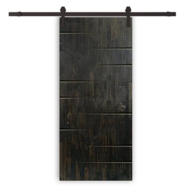 CALHOME 32 in. x 96 in. Charcoal Black Stained Pine Wood Modern Interior Sliding Barn Door with Hardware Kit