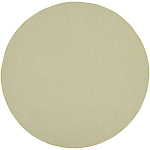 Courtyard Ivory Green 6 ft. x 6 ft. Round Solid Geometric Contemporary Indoor/Outdoor Area Rug