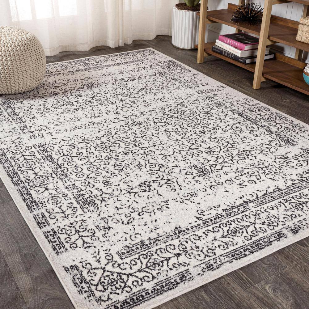 Black and White Filigree 4' x 6' Synthetic Area Rug
