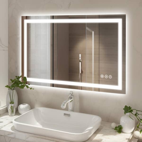 24 in W x 40 in H Rectangular Frameless Wall Mount 3-Colors Dimmable Anti-Fog LED Bathroom Vanity Mirror with Memory
