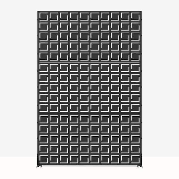 3.92 ft. x 6 ft. Outdoor and Indoor Freestanding Metal Flat Framed Privacy Screen, Fence Panels in Square Black