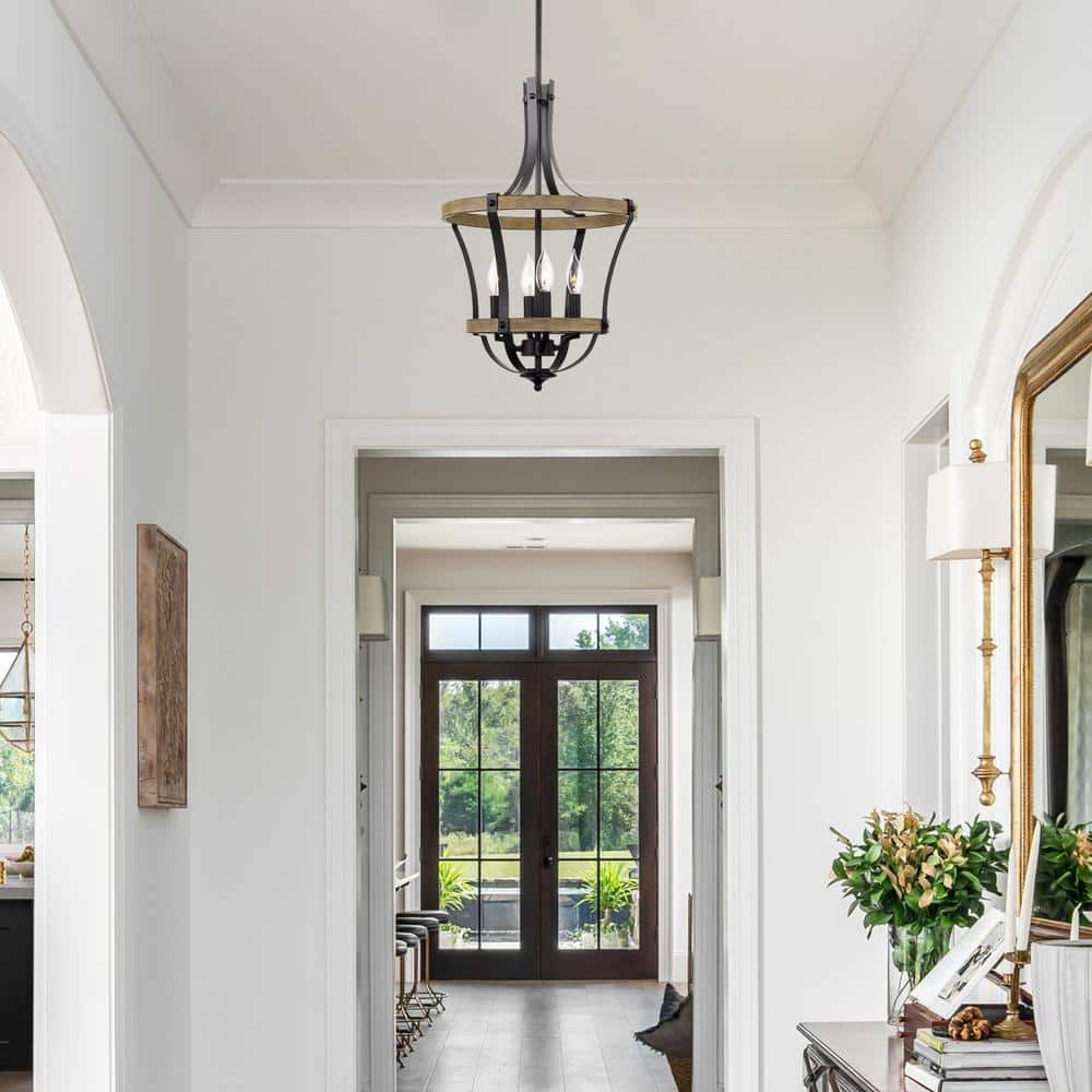 Laurel 22.5" Black Metal and Wood Lantern Chandelier