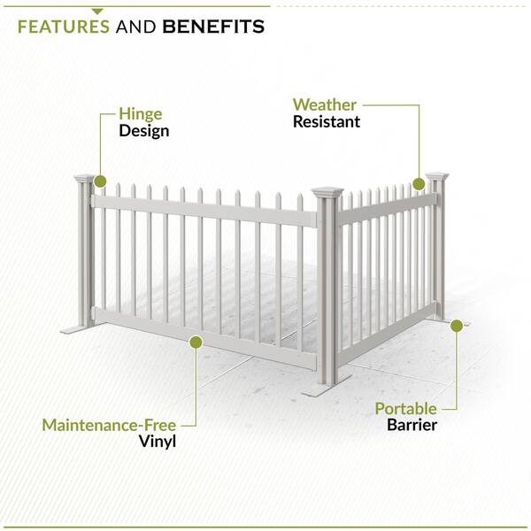 Zippity Outdoor Products 3.2 ft. H x 5.5 ft. W Kensington Hinged White Vinyl Spaced Picket Portable Event Fence Kit