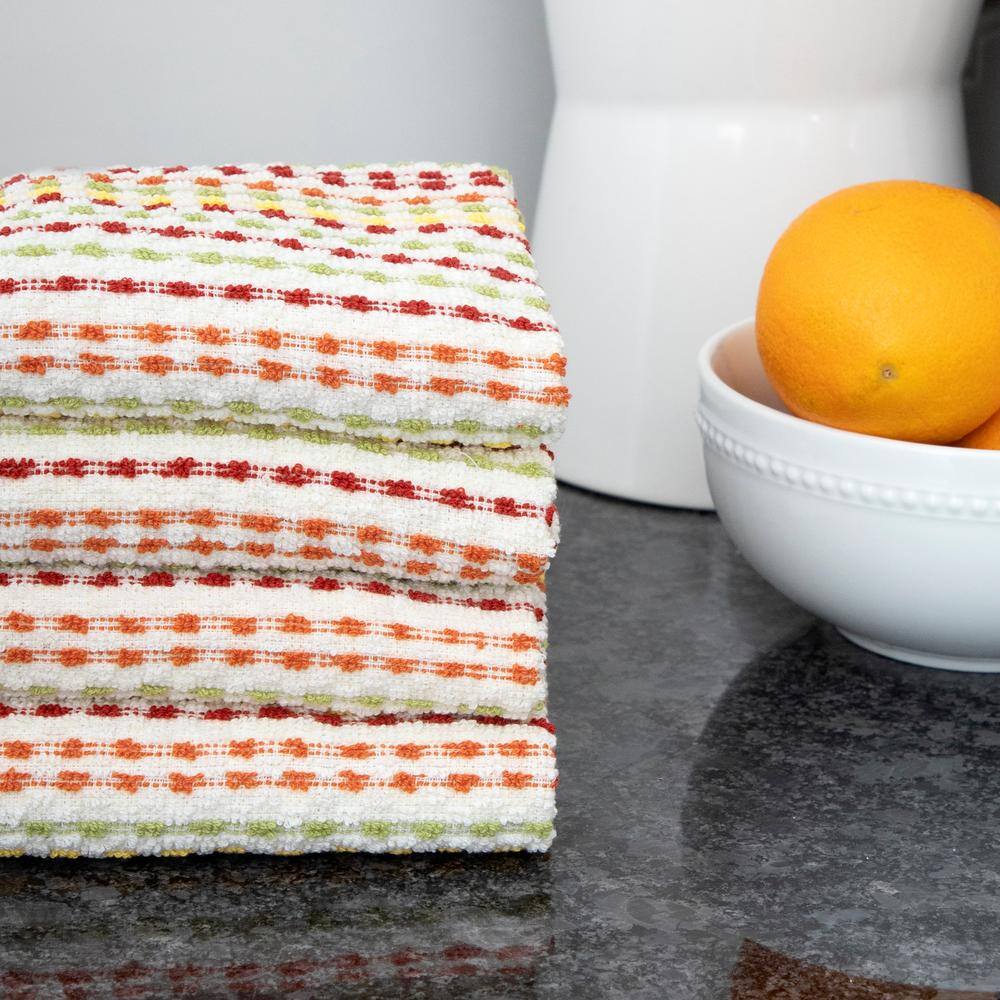 Fall Striped Cotton Terry Kitchen Towels Set of 4