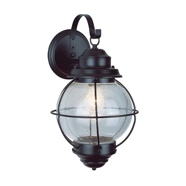 Bel Air Lighting Catalina 15 in. 1-Light Black Outdoor Wall Light Fixture with Seeded Glass