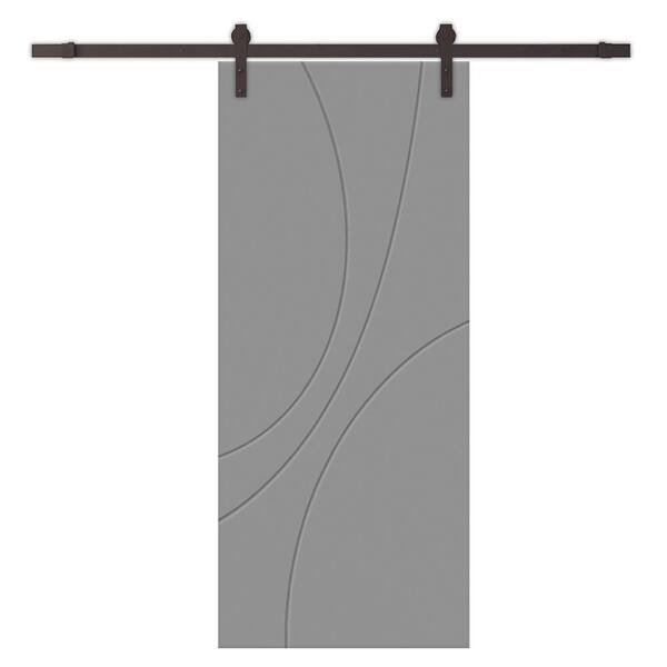 CALHOME 36 in. x 96 in. Light Gray Painted Composite MDF Paneled Interior Sliding Barn Door with Hardware Kit