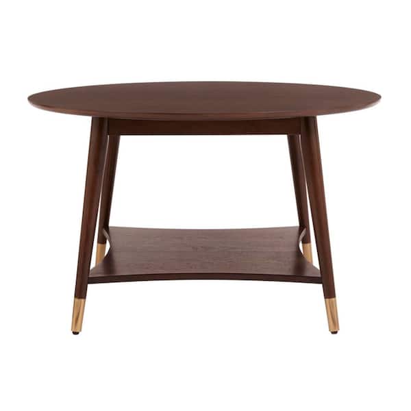 StyleWell Ramsey 32 in. Sable Brown Wood Round Coffee Table with Brass Leg Caps