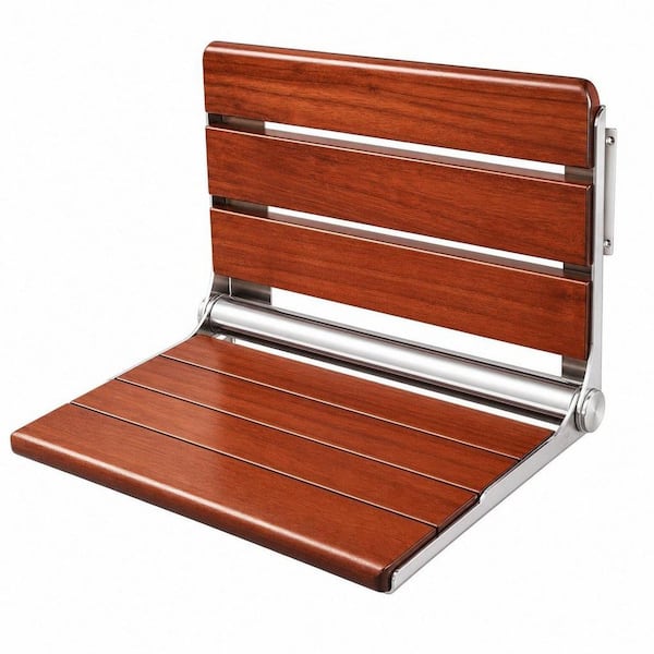 20 in. Folding Teak Shower Seat in Brown Wall Mounted, Shower Bench for Inside Shower, Shower Chair, Shower Stool