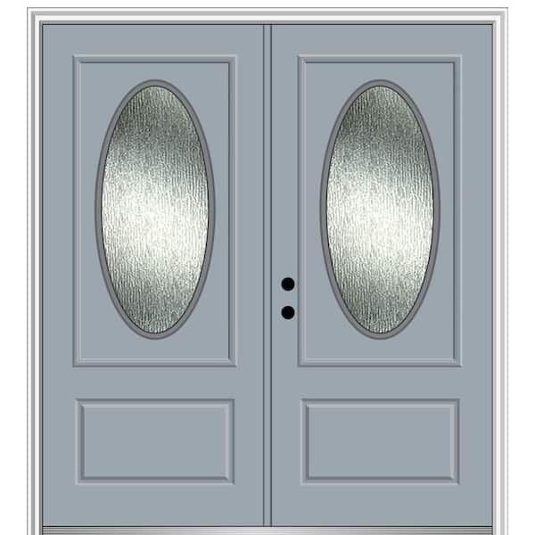 MMI Door 72 in. x 80 in. Right-Hand/Inswing Rain Glass Storm Cloud Fiberglass Prehung Front Door on 4-9/16 in. Frame