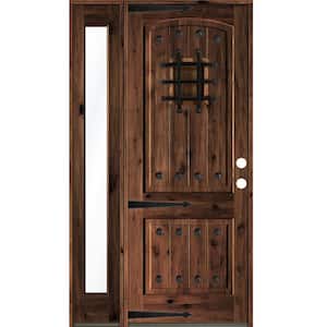 46 in. x 96 in. Mediterranean Knotty Alder Left-Hand/Inswing Clear Glass Red Mahogany Stain Wood Prehung Front Door