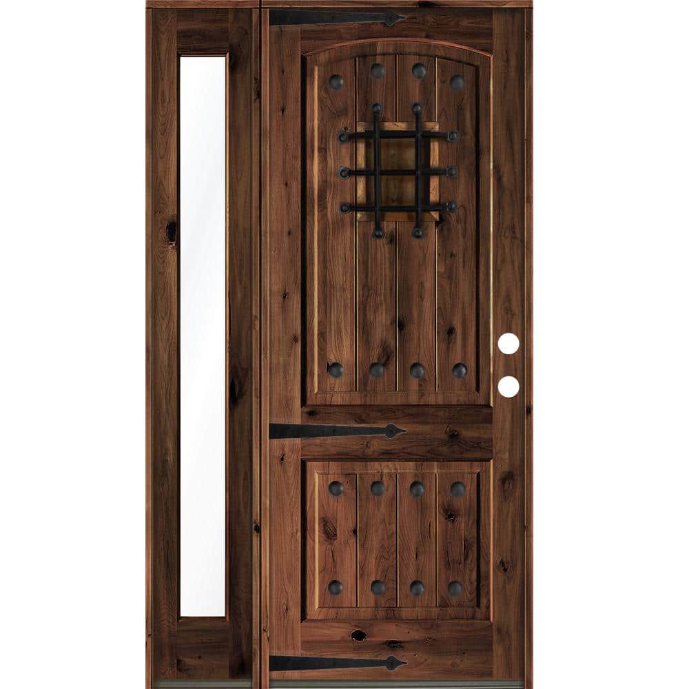 50 in. x 96 in. Mediterranean Knotty Alder Left-Hand/Inswing Clear Glass Red Mahogany Stain Wood Prehung Front Door price history on PriceWatchPro