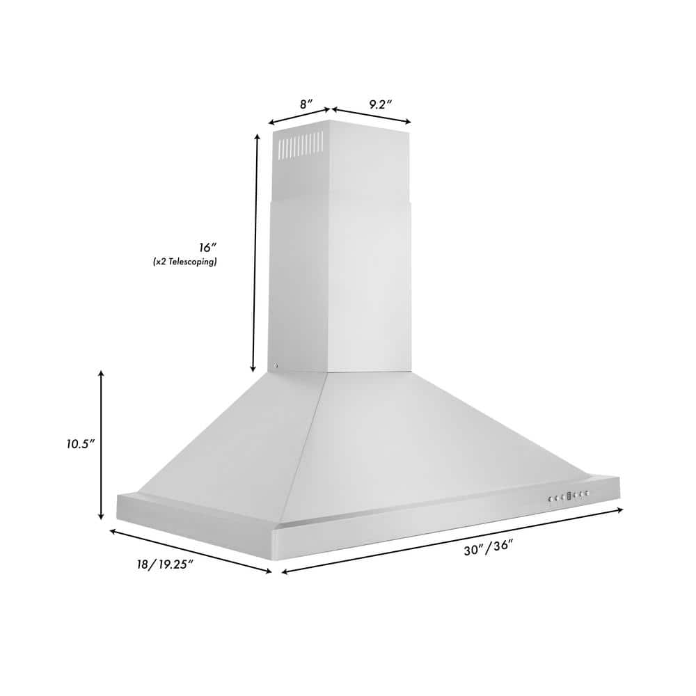 Stainless Steel 30" Convertible Wall Mount Range Hood with Charcoal Filters