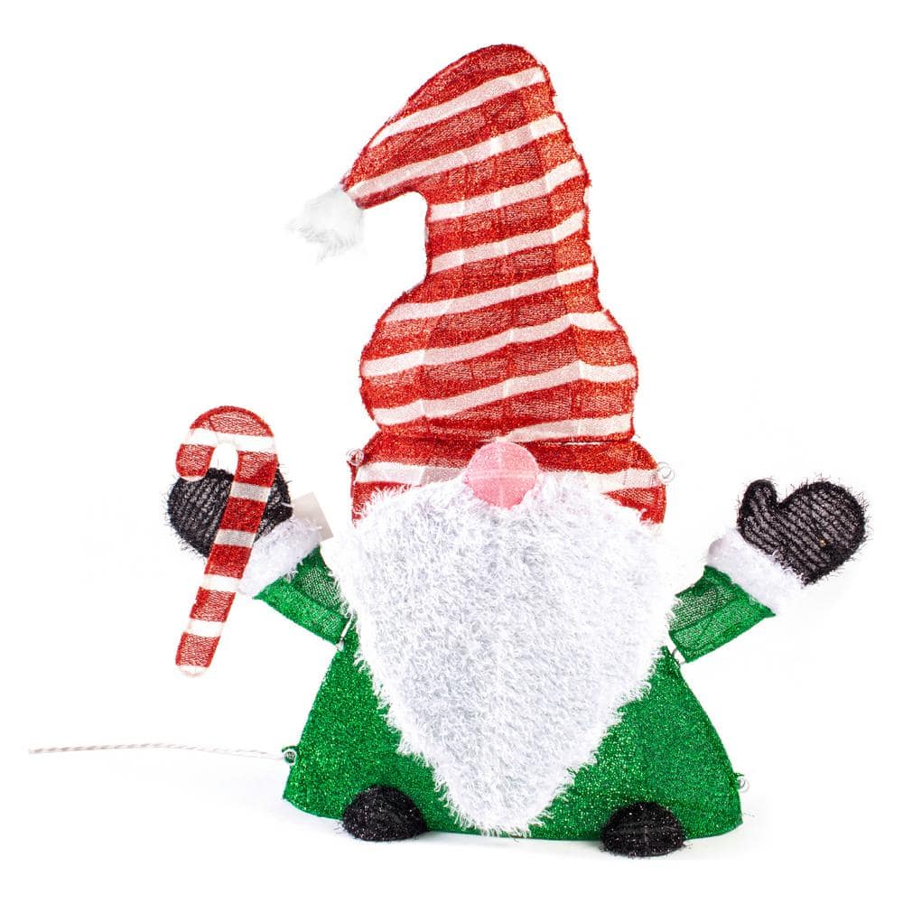 32-Inch LED Lighted Christmas Gnome with Red Hat and Candy Cane