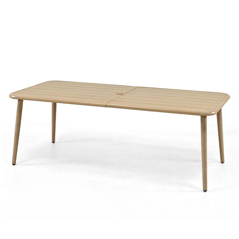 LuxeCraft 81 in. Rectangular Natural Wood Grain Aluminum Outdoor Dining Table with Umbrella Hole price history on PriceWatchPro