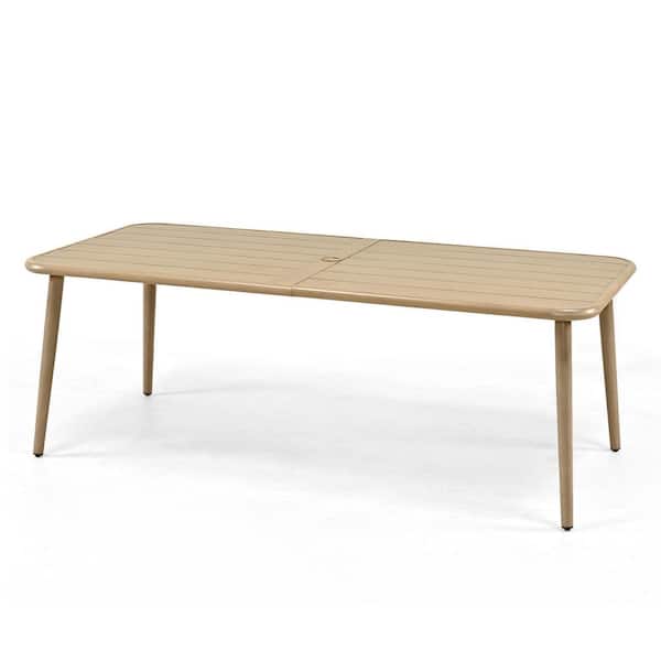 EGEIROSLIFE LuxeCraft 81 in. Rectangular Natural Wood Grain Aluminum Outdoor Dining Table with Umbrella Hole