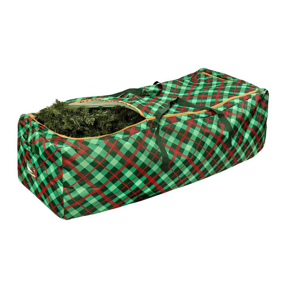 Extra Large Green and Red Plaid Rolling Christmas Tree Storage Bag
