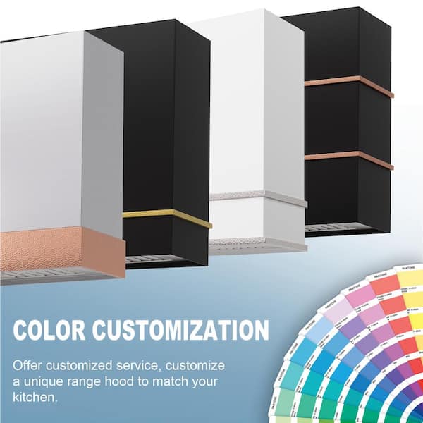 30 in. 600 CFM Ducted Wall Mount Range Hood with Push Control, LED Lights and Charcoal Filter, in Black with Copper