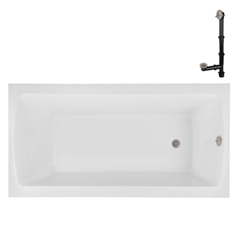 66" White Acrylic Rectangular Drop-In Soaking Bathtub