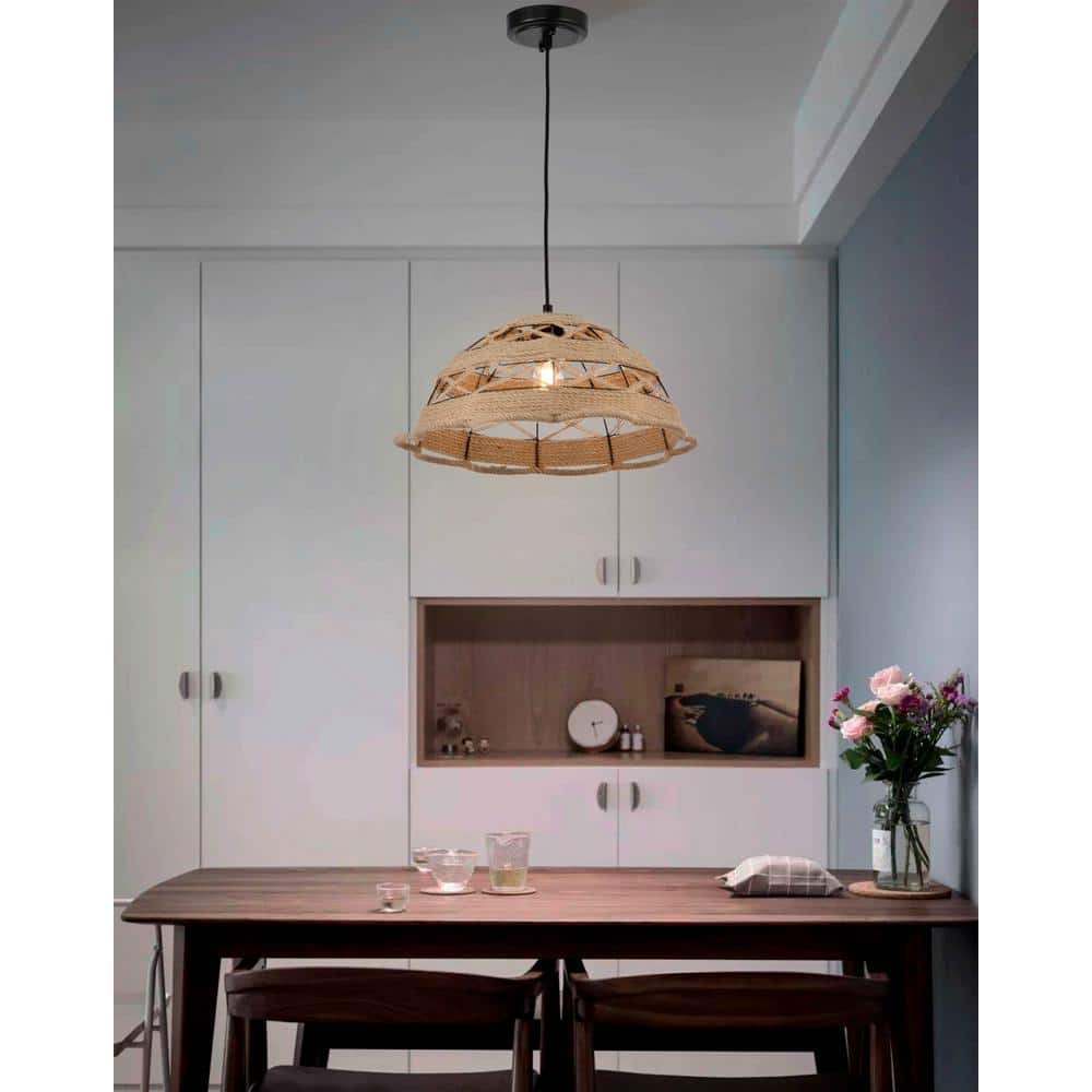 Magan 1-Light Black Island Pendant Light with Hemp Rope Dome Shade price history on PriceWatchPro