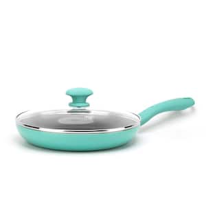 Diamond 11 in. Aluminum Ceramic Nonstick Frying Pan in Turquoise with Glass Lid
