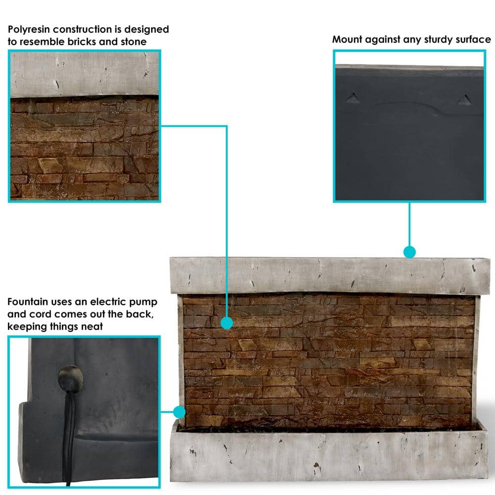 Ancient Brown Polyresin Wall-Mounted Outdoor Fountain