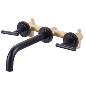 Wall Mount Double Handle Elegant Spout Bathroom Faucet in Solid Brass, Oil Rubbed Bronze