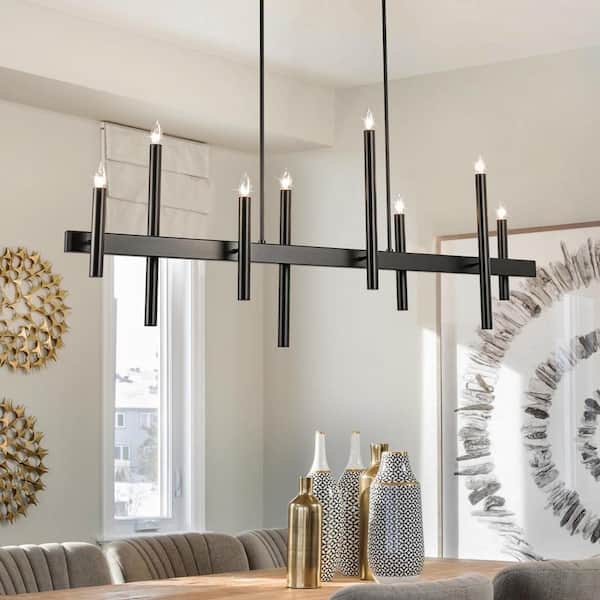 Axis 8-Light 56 in. Black Mid-century Linear Chandelier