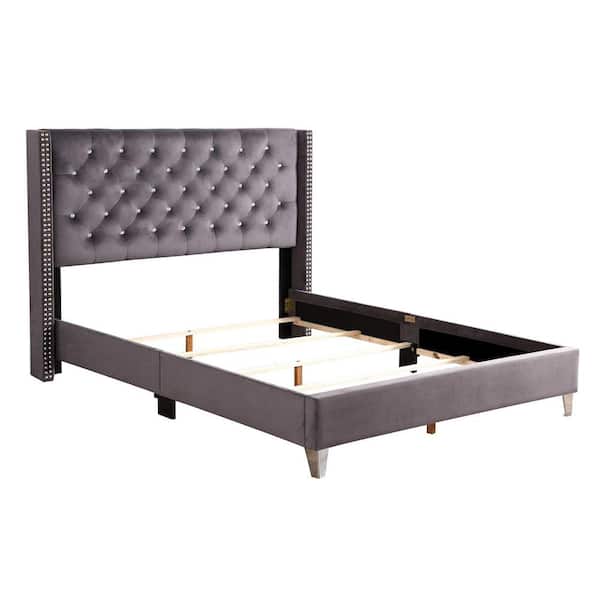 AndMakers Julie Dark Gray Tufted Upholstered Low Profile Full Panel Bed