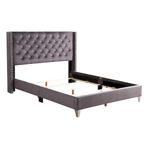 Julie Dark Gray Tufted Upholstered Low Profile King Panel Bed