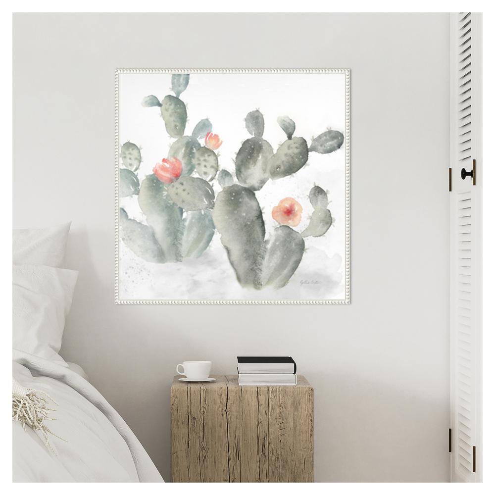 Cactus Garden Gray Blush III Watercolor Canvas Print with White Floater Frame