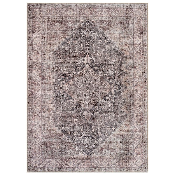 Calista Medallion Machine Washable Charcoal 5 ft. x 7 ft. Area Rug