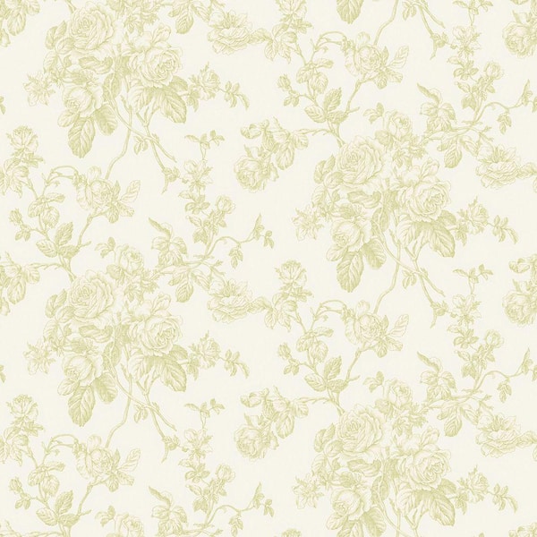 The Wallpaper Company 8 in. x 10 in. Green Pastel Lacey Rose Toile Wallpaper Sample