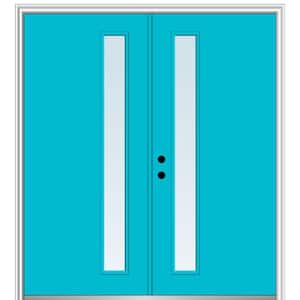 64 in. x 80 in. Viola Right-Hand Inswing 1-Lite Clear Low-E Painted Fiberglass Smooth Prehung Front Door