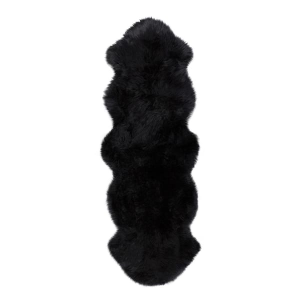 New Zealand Black 2 ft. x 6 ft. Double Sheepskin Area Rug