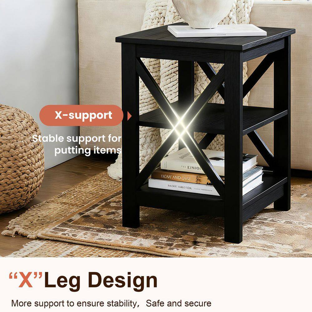 Black MDF Modern 16 in. Width Accent Square End Table with 3-Tier Side Table (2 Sets) - thumbnail 4