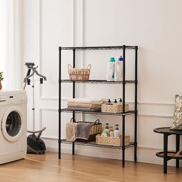 Tileon Storage Shelving Unit, Adjustable Metal Wire Racks Heavy Duty Standing Shelf Organizer for Kitchen in Black