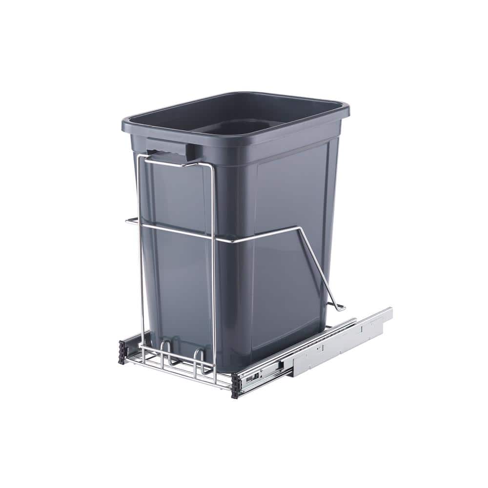 Black Plastic Pull-Out Trash Can with Metal Frame