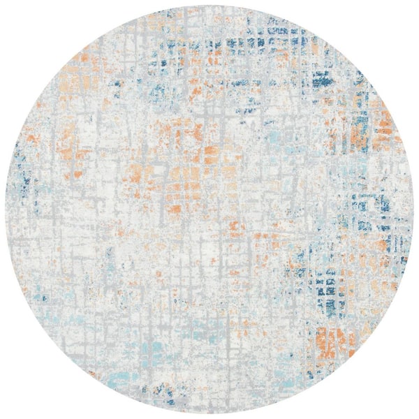SAFAVIEH Aria 7 ft. x 7 ft. Rust/Blue Faded Distressed Round Area Rug ...