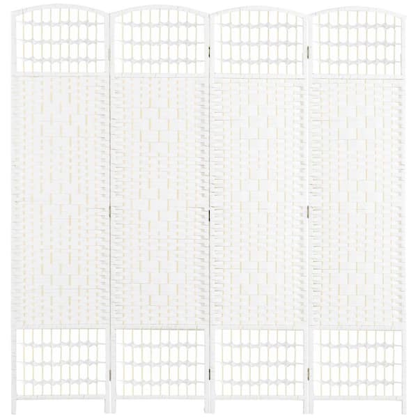 HOMCOM 4-Panel Room Divider, 5.6 ft. Tall Folding Privacy Screen, Wave Fiber Freestanding Partition Wall Divider, White
