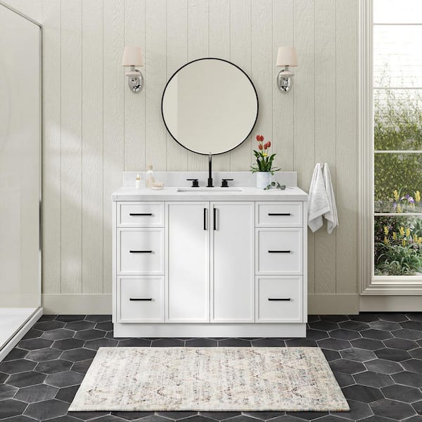Kelly 48.25 in. W x 22 in. D x 36 in. H Single Sink Bath Vanity in White with Carrara White Quartz Top