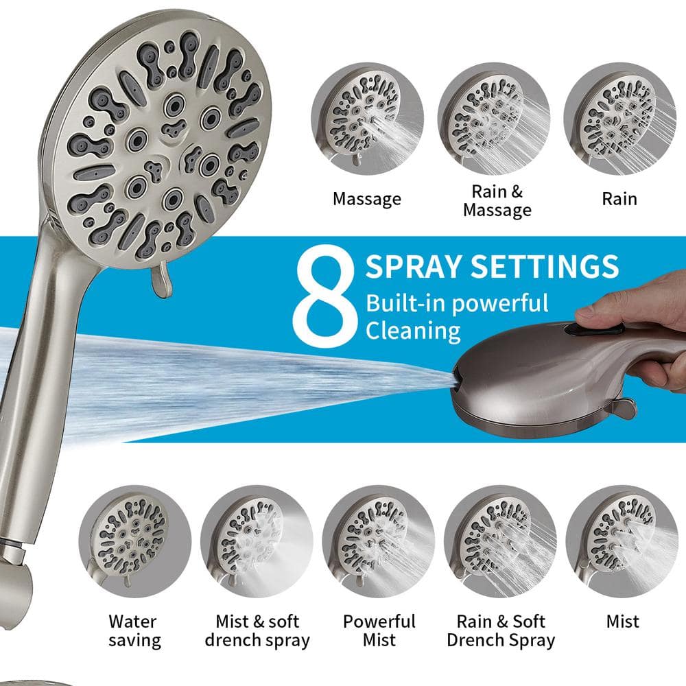 Brushed Nickel Dual Shower Head with Handheld and Stainless Steel Hose