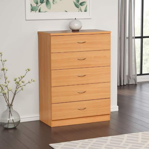 Benjara Rex Beech Brown 5-drawer 30.75 in. Tall Dresser without Mirror