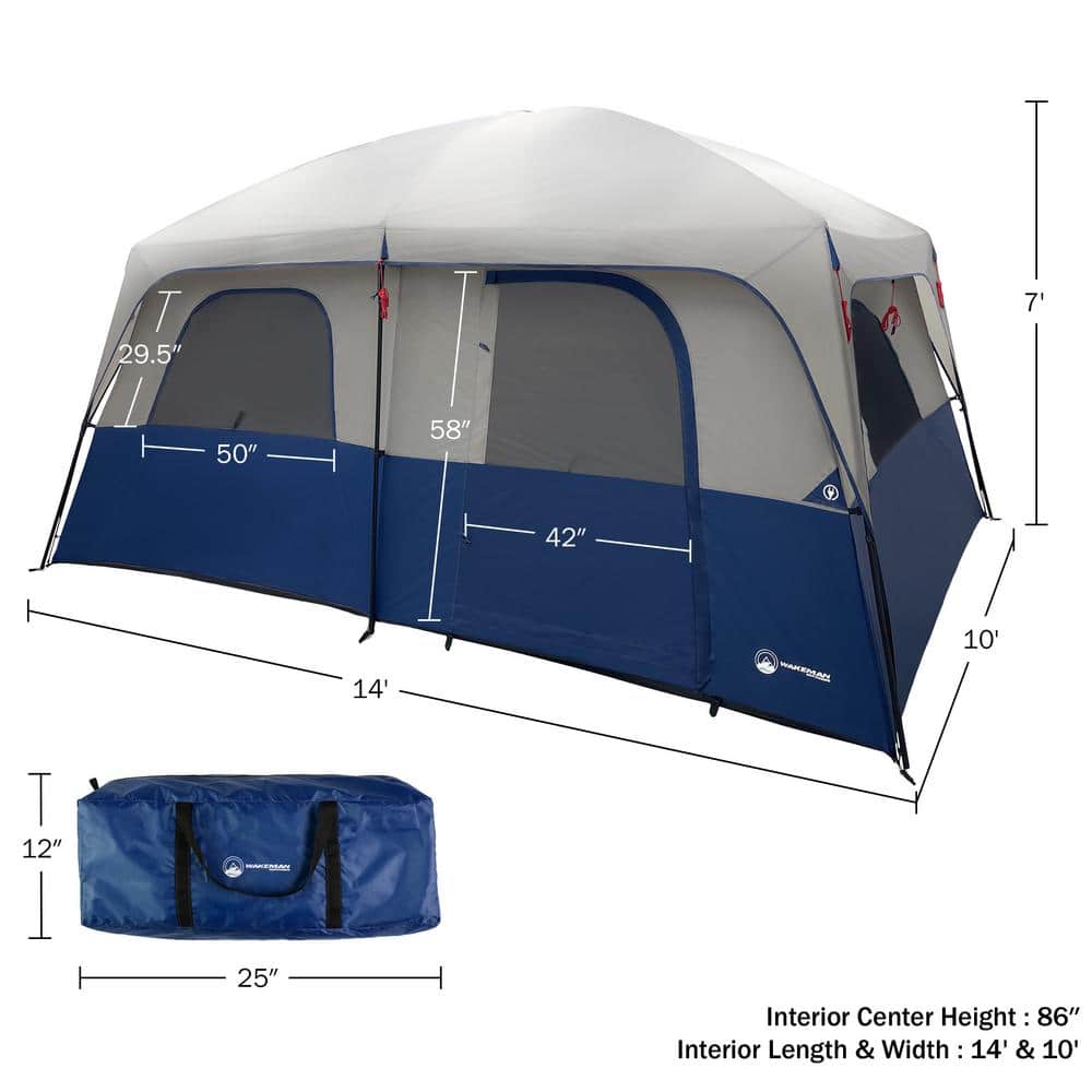 Gray and Navy 10-Person Three Season Cabin Tent with Carry Bag
