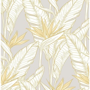 Grey and Metallic Gold Birds of Paradise Vinyl Peel and Stick Wallpaper Roll (Covers 30.75 sq. ft.)