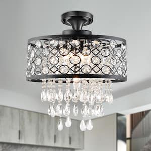 Indianapolis 17.3 in. 5-Light Black Semi Flush Mount With Crystals